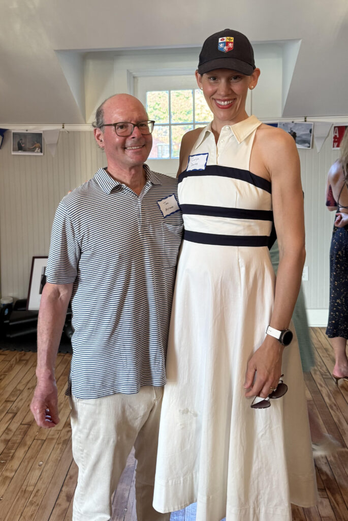 Tom Herman adds a bit of unique Pembroke flair to the celebration.  (Caryn was such a good sport to wear it for this photo-op)